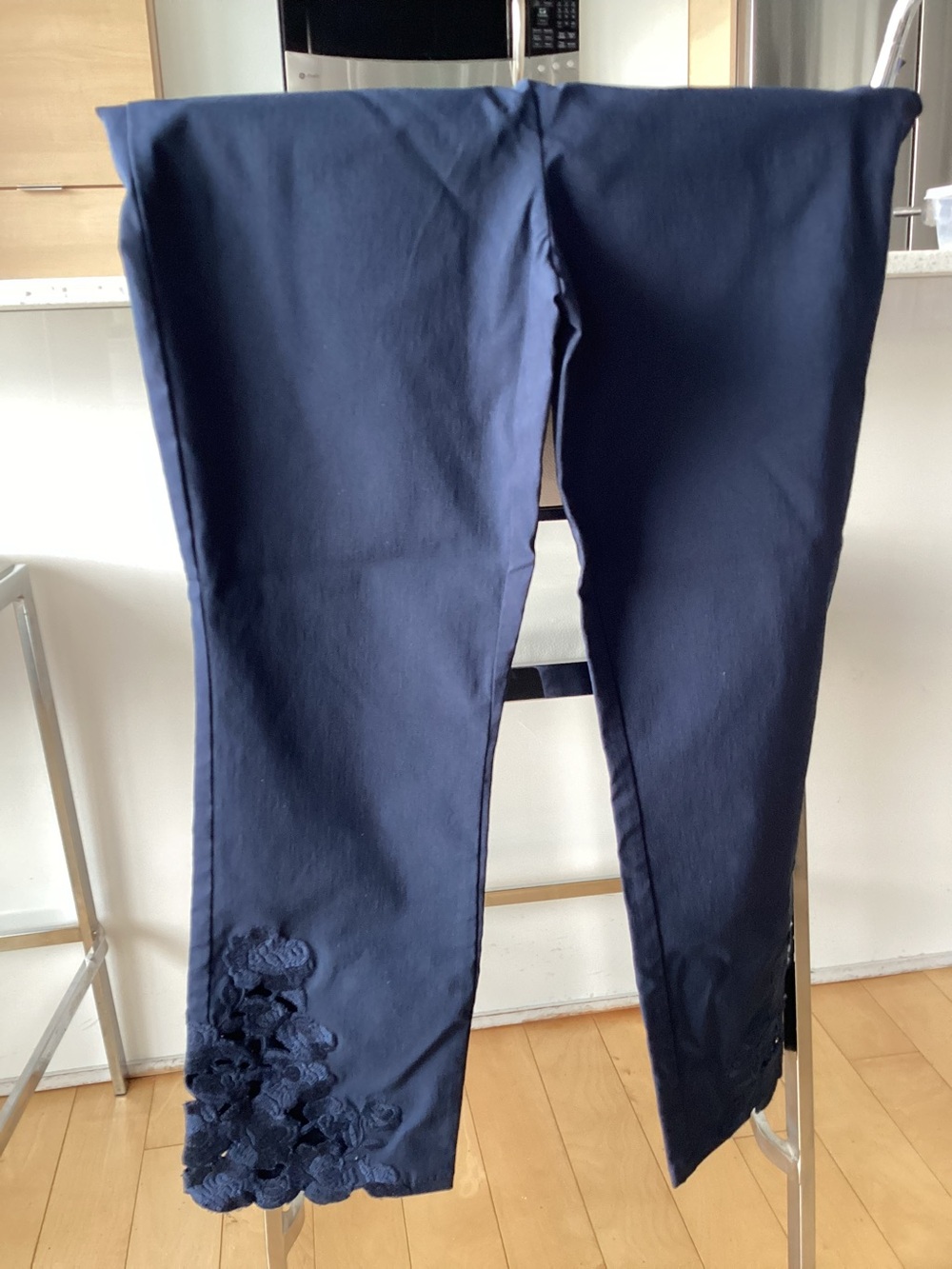 Women's Navy Blue trousers with Lace embroidery. INC. With tags.